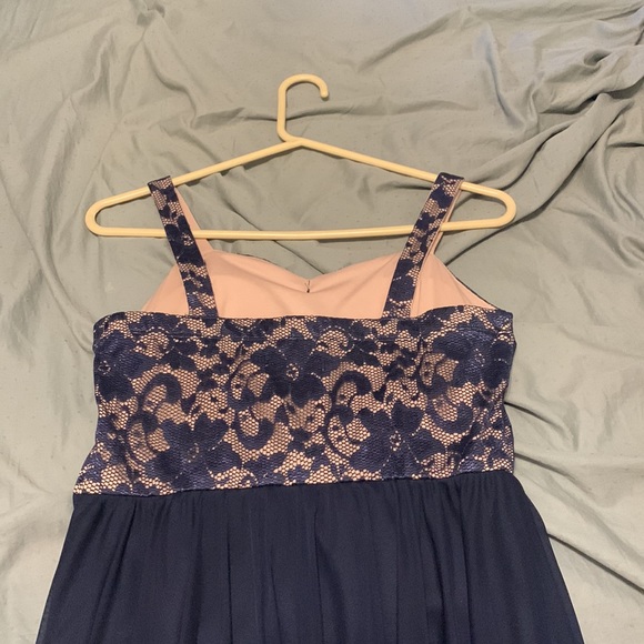 High low dress from prom girl. size 9 altered to a size 6. navy blue and nude - Picture 4 of 6